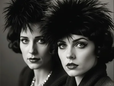 Portrait Of Two Elegant Women With Feathered Hair