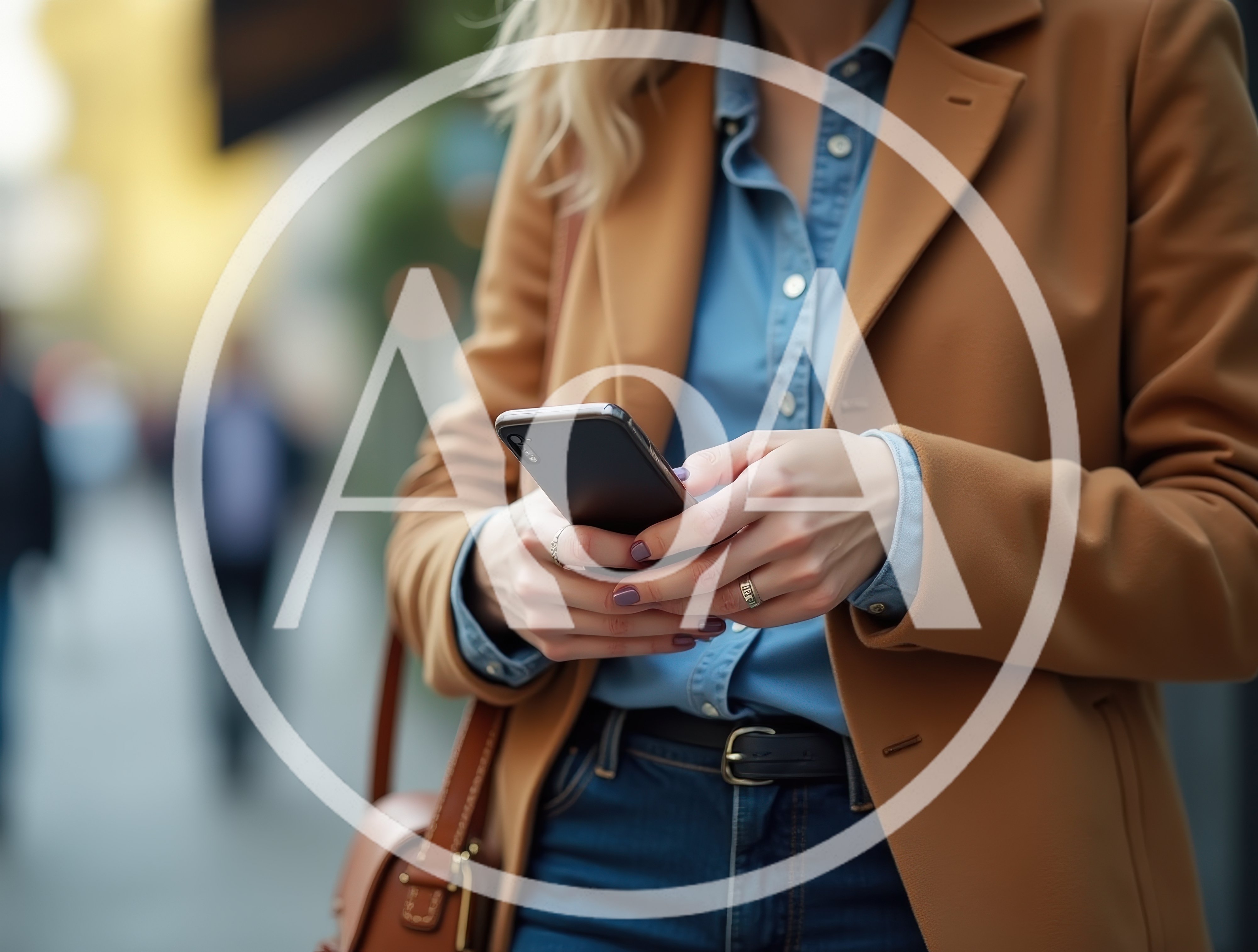 Woman Using Smartphone While Walking Outdoors