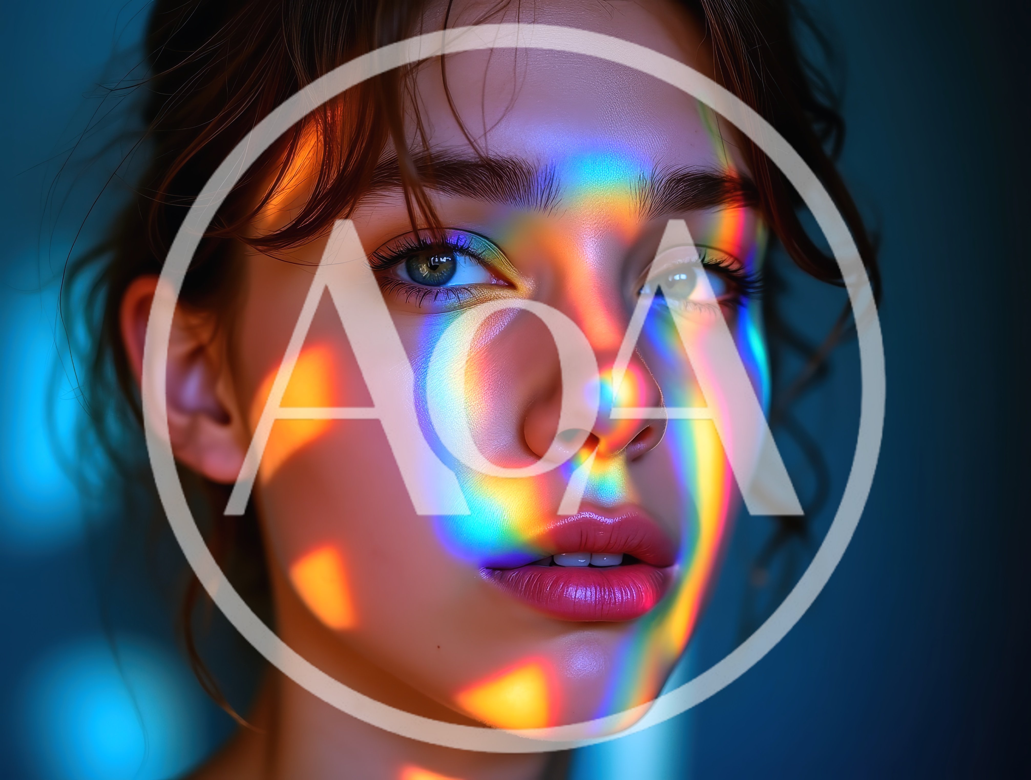 Portrait Of A Young Woman With Rainbow Light Reflections