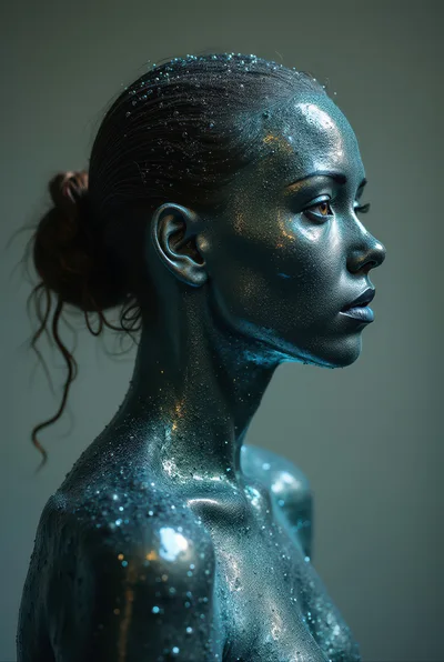 Portrait Of A Woman With Metallic Blue Skin