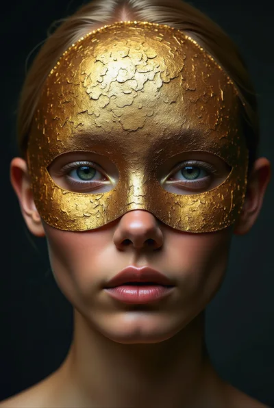 Portrait Of A Woman Wearing A Textured Gold Mask
