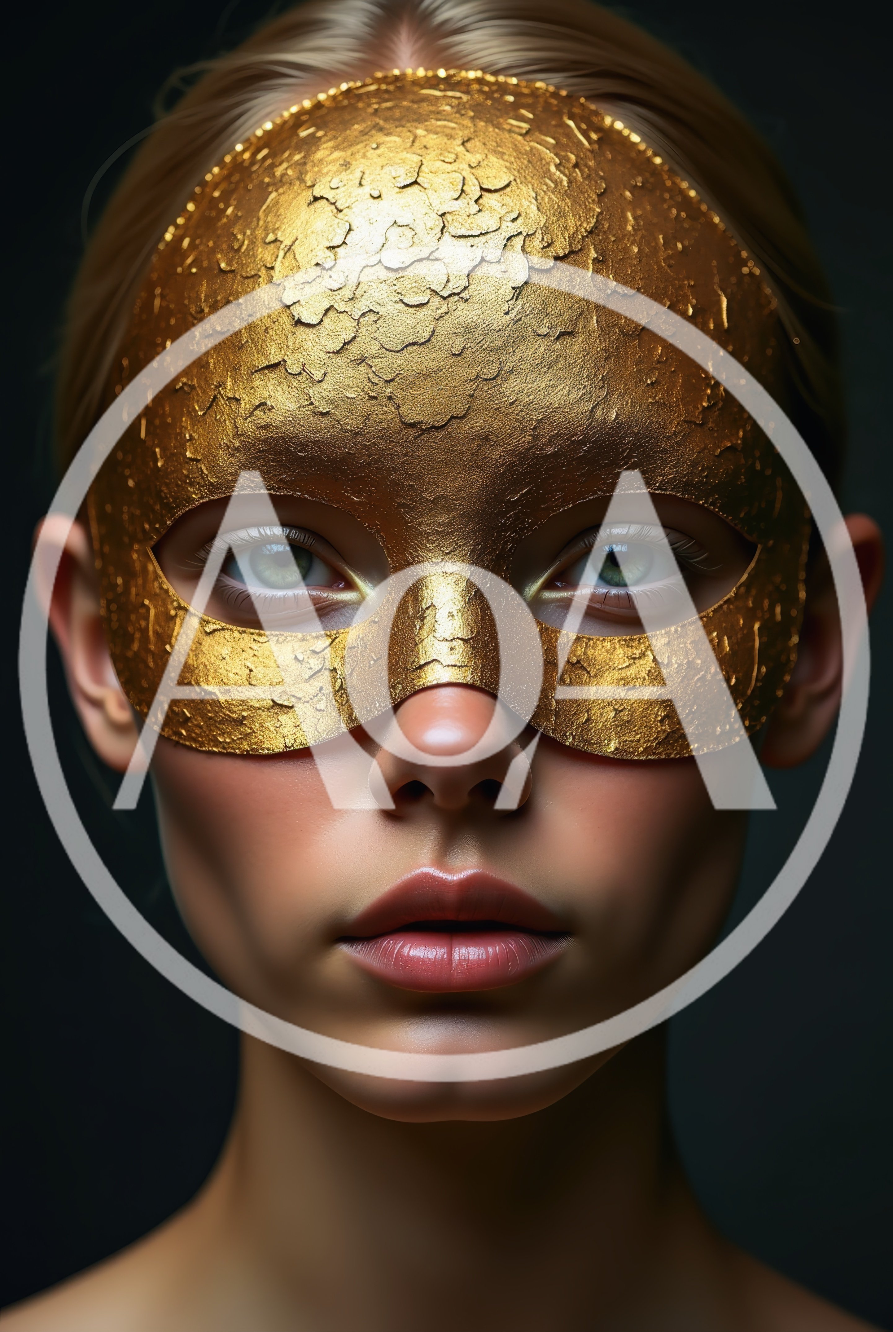 Portrait Of A Woman Wearing A Textured Gold Mask