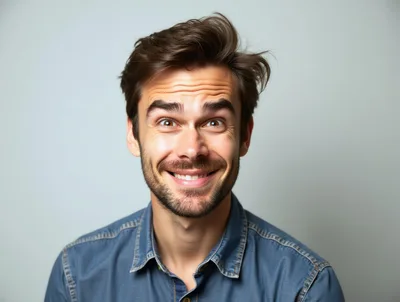 Portrait Of A Man With An Expressive Surprised Smile