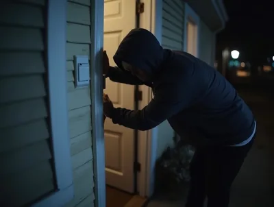 Intruder Wearing Hoodie Attempting To Break Into House