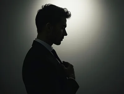 Silhouette Of A Businessman Adjusting His Tie