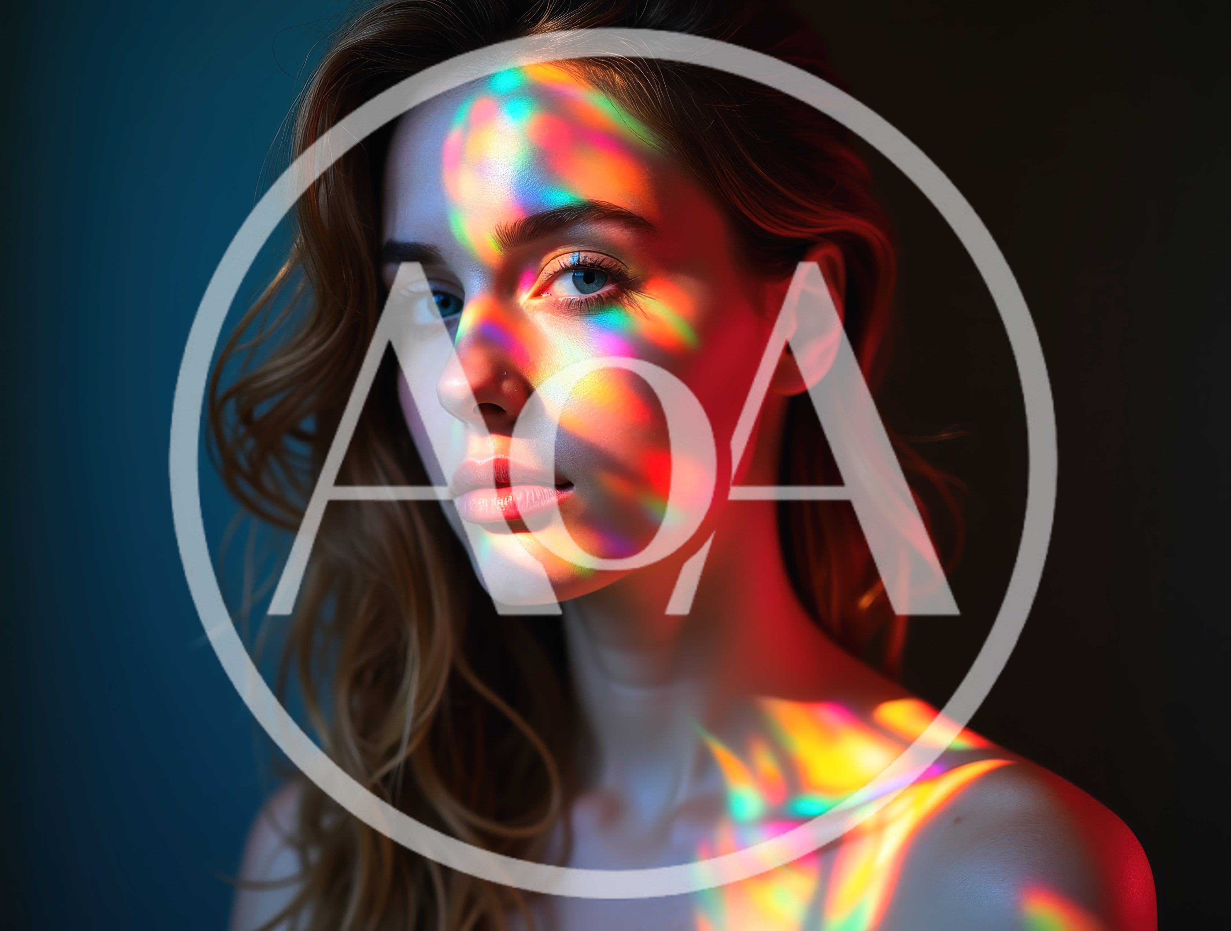 Portrait Of A Woman With Colorful Prism Light Reflections