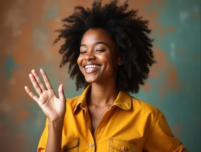 Happy Young Black Woman Waving Hello