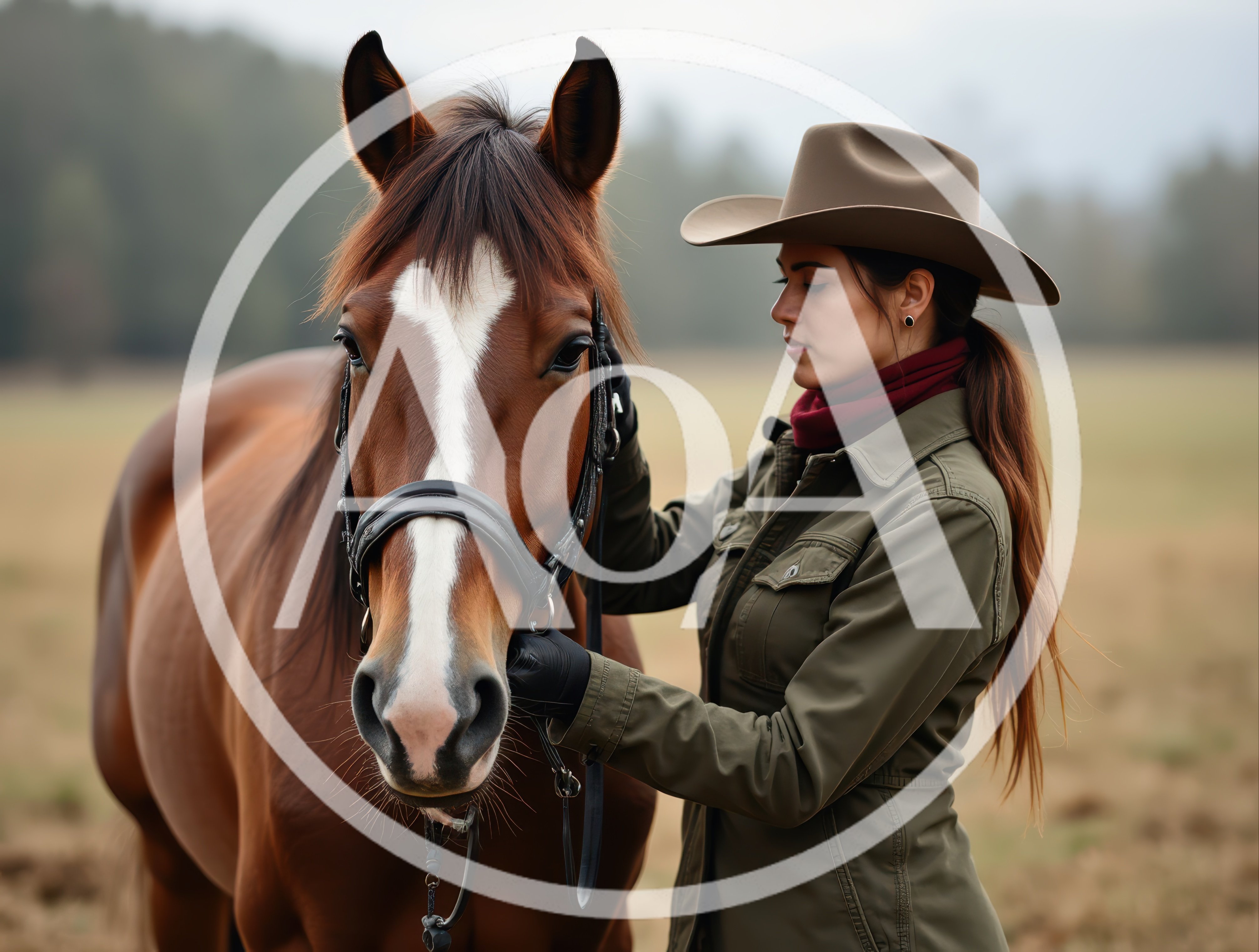 Young Woman Bonding With Her Horse In A Field