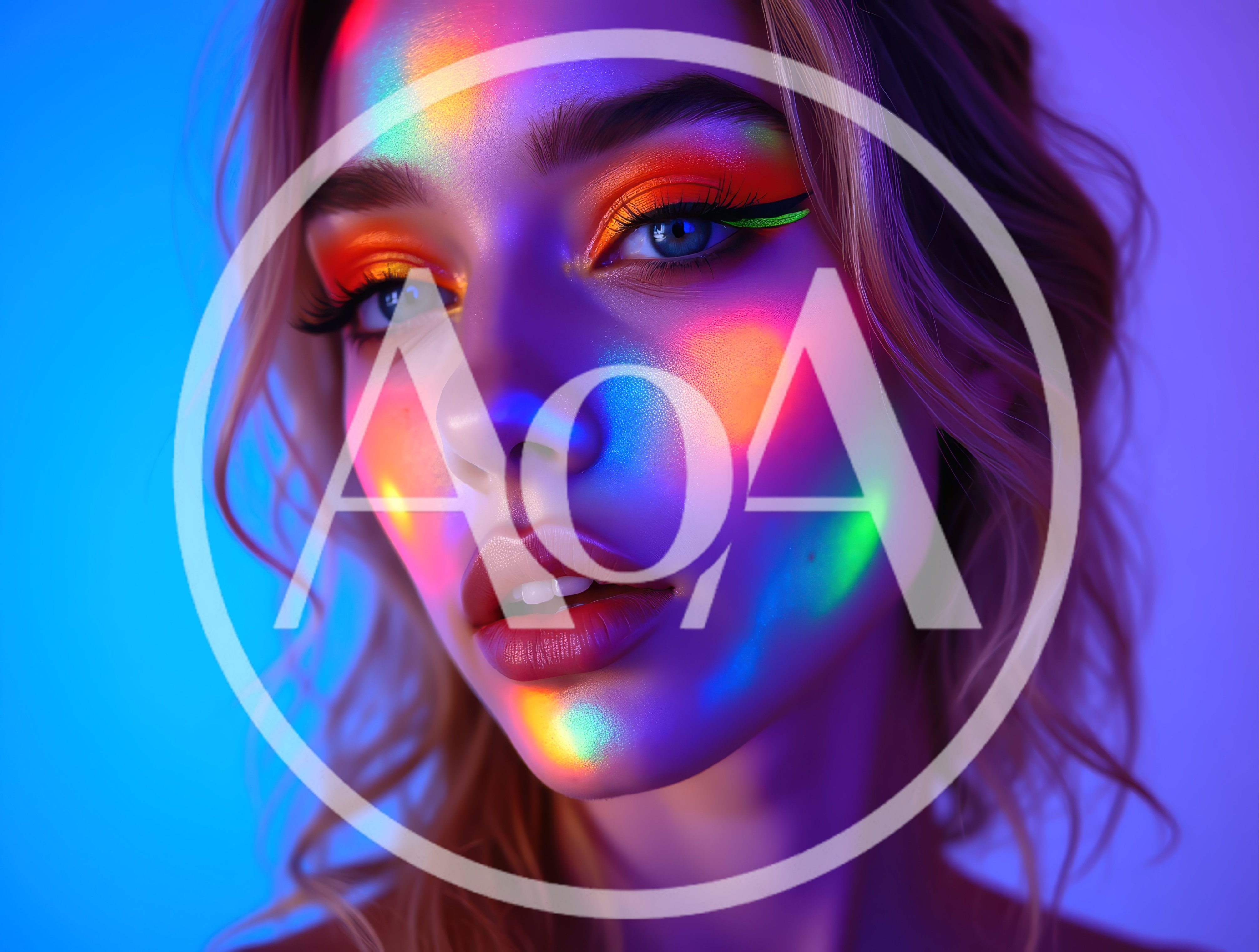 Portrait Of A Woman With Neon Rainbow Makeup