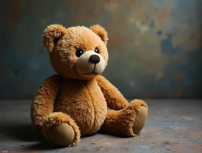 Brown Teddy Bear Sitting on Textured Surface