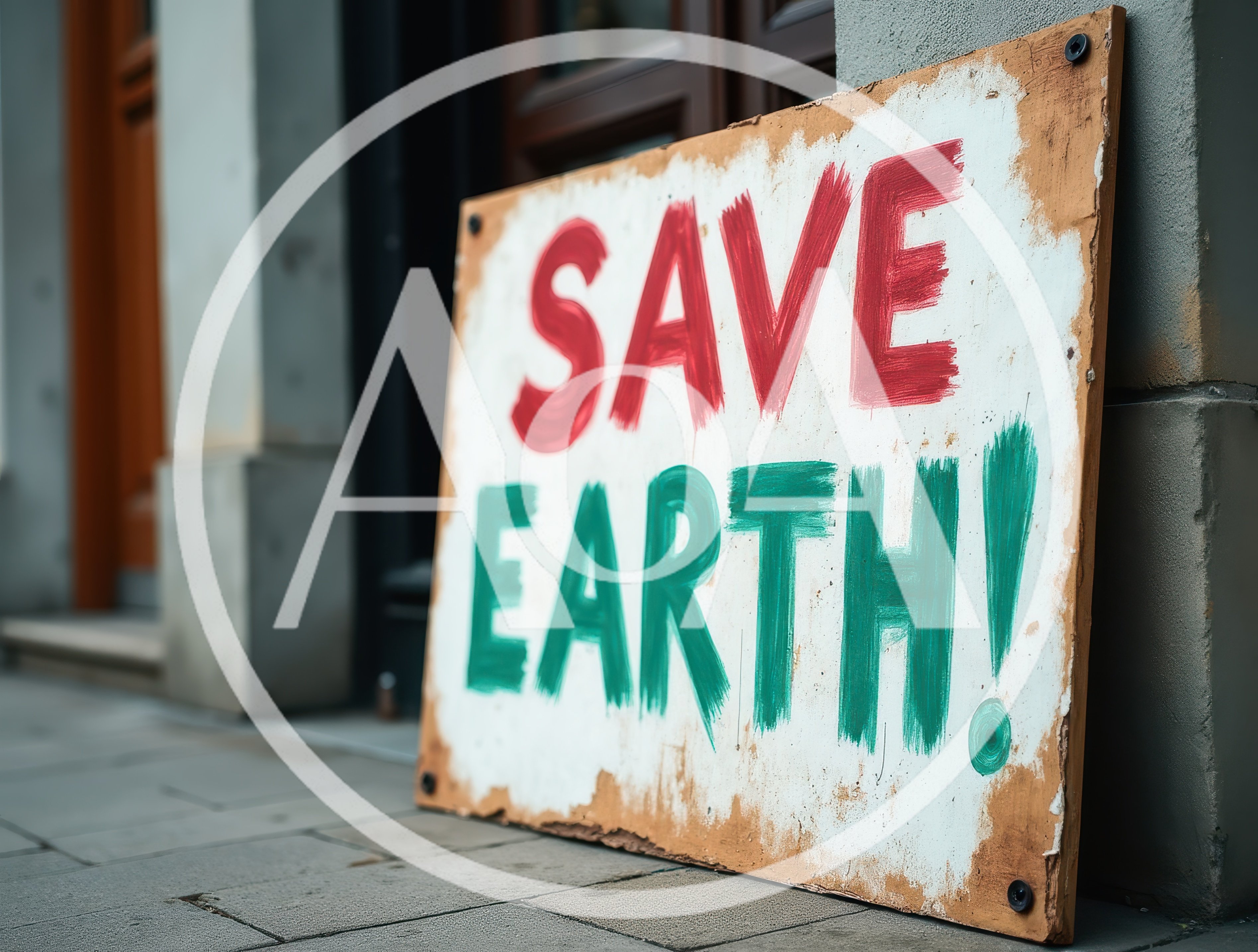 Hand Painted Save Earth Sign On Sidewalk