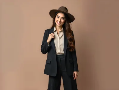 Stylish Woman Wearing A Fedora And Black Suit