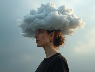 Surreal Portrait Of A Woman With A Cloud Head
