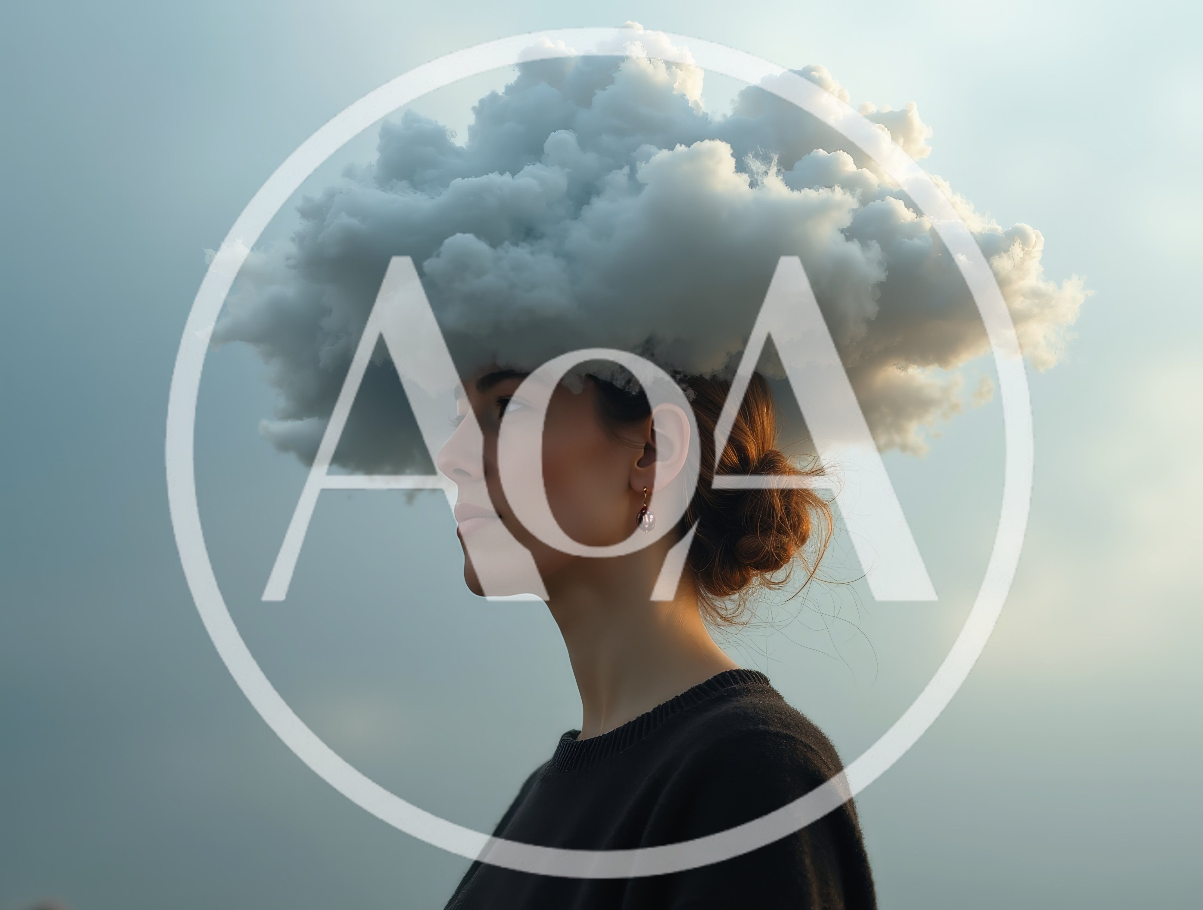 Surreal Portrait Of A Woman With A Cloud Head