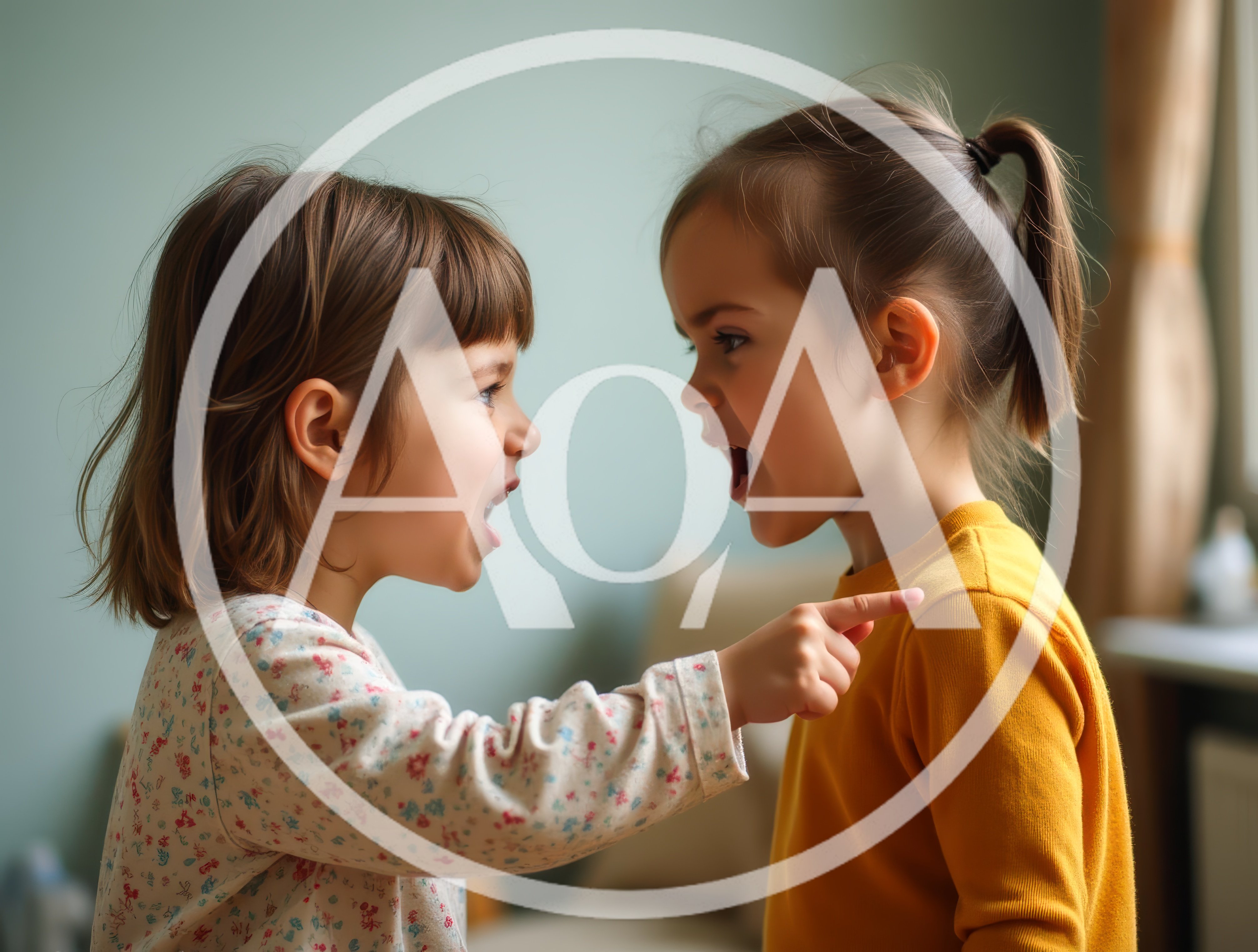 Two Young Girls Arguing and Pointing Fingers