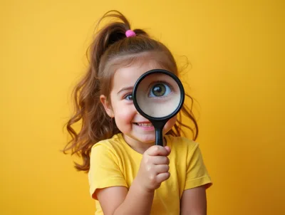 Little Girl Looking Through A Magnifying Glass