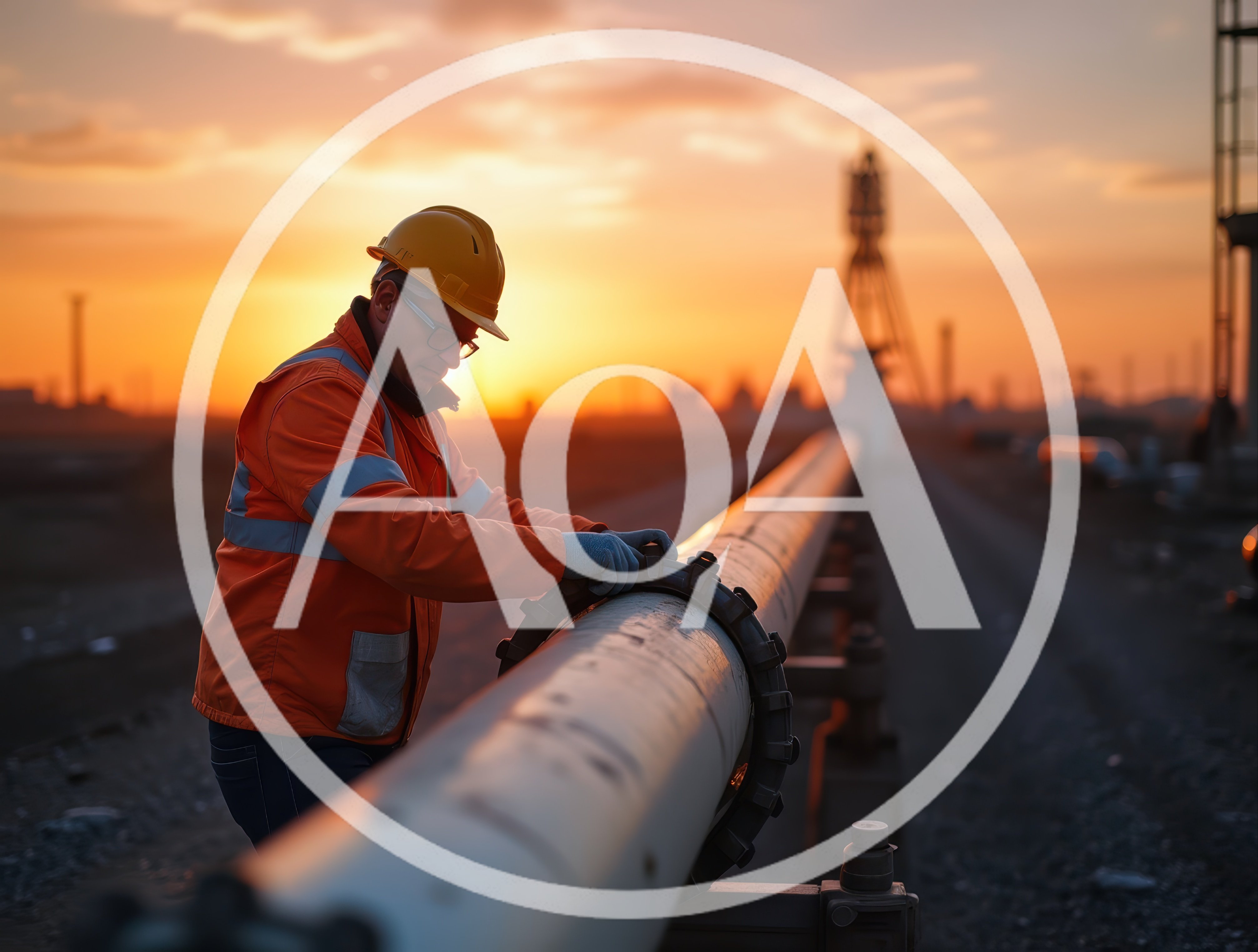 Engineer Inspecting Industrial Pipeline At Sunset