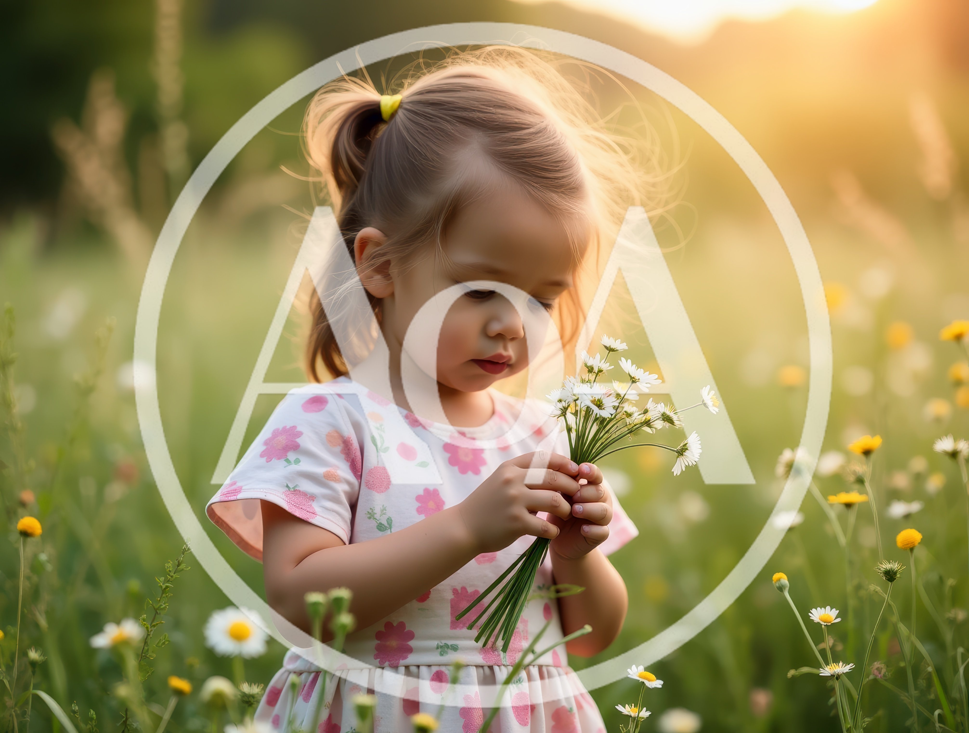 Toddler Girl Holding Wildflowers in a Sunny Meadow