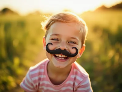 Happy Young Boy Wearing A Fake Mustache