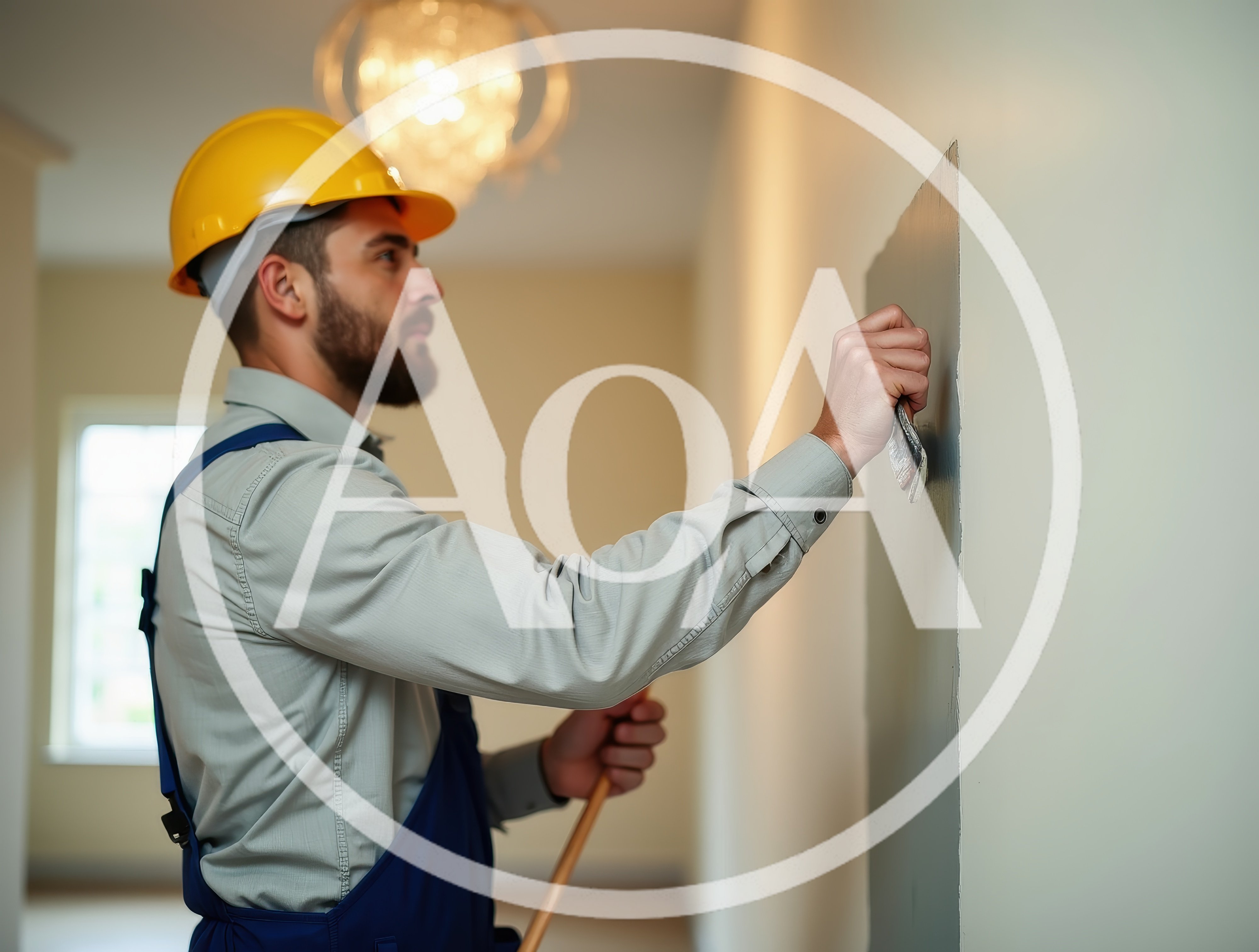 Construction Worker Applying Gray Paint To Interior Wall