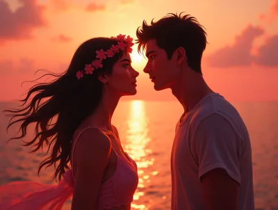 Young Couple Gazing At Each Other During Sunset