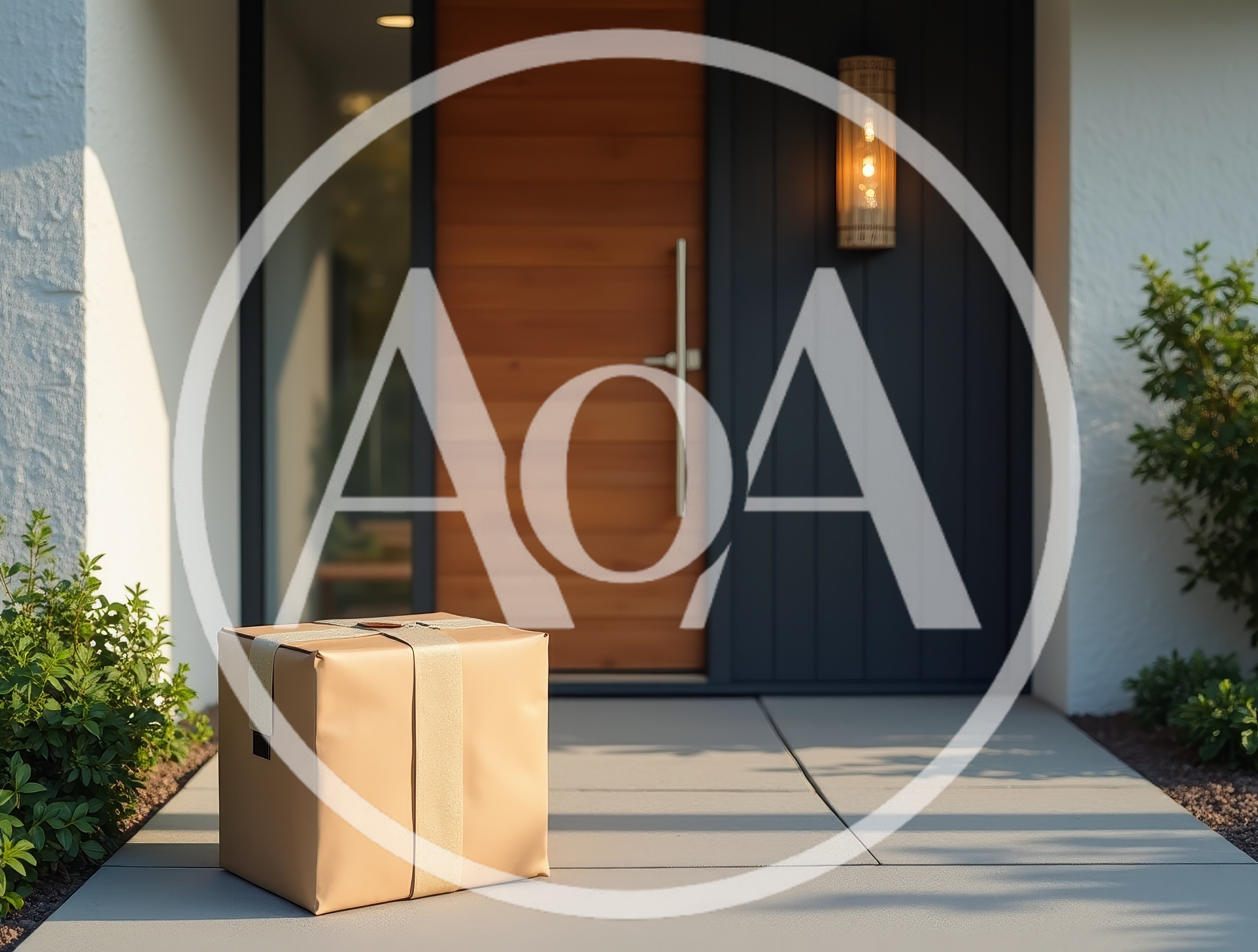 Cardboard Package Delivered To A Modern Front Door