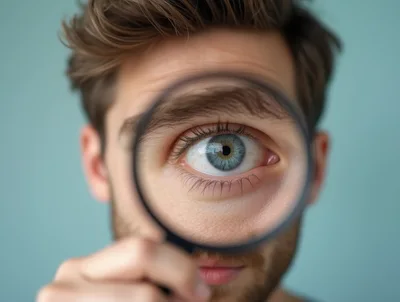 Man Looking Through A Magnifying Glass