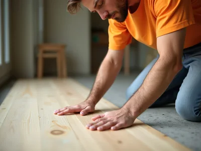 Man Installing Natural Pine Wood Floor Planks