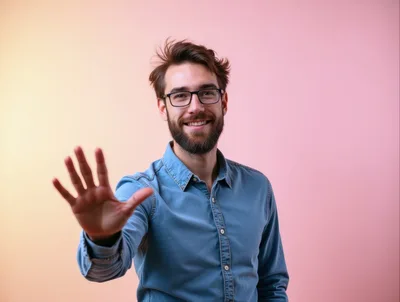 Young Man With Beard Waving Hello