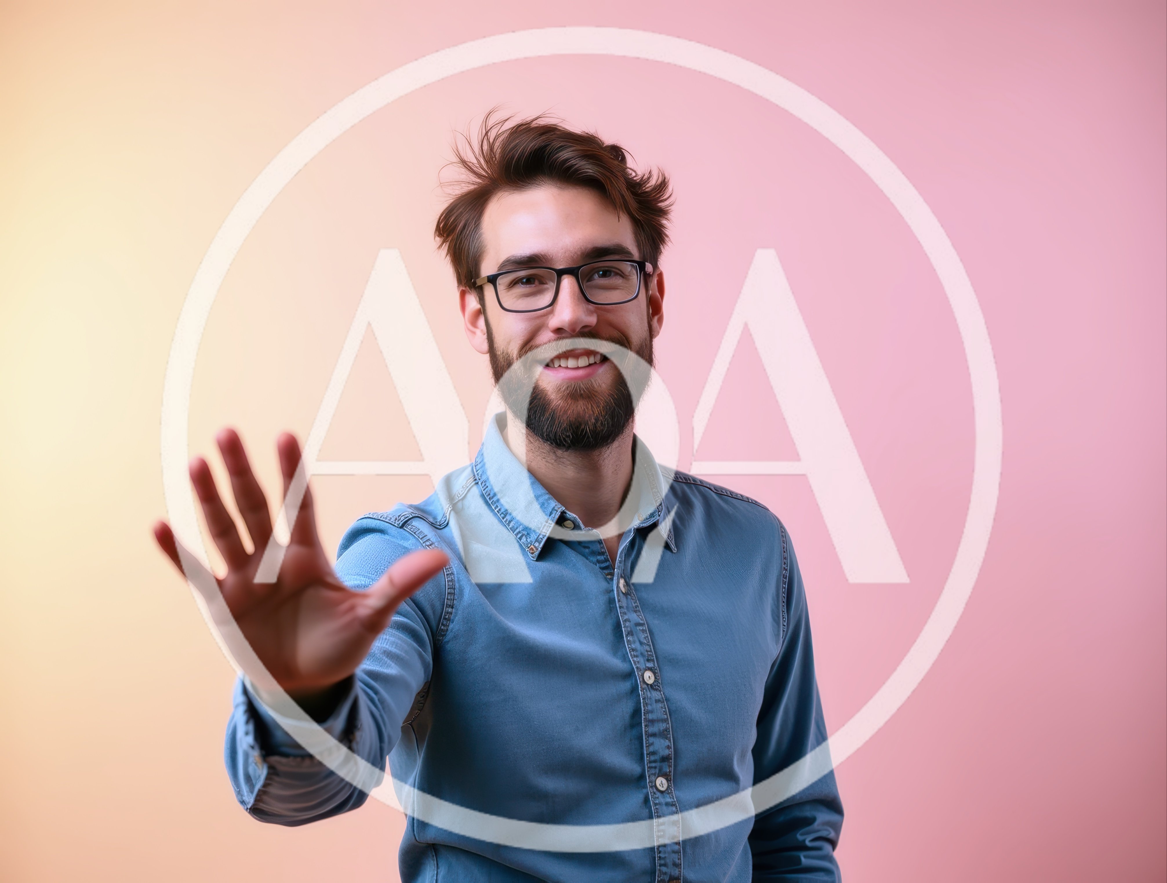 Young Man With Beard Waving Hello