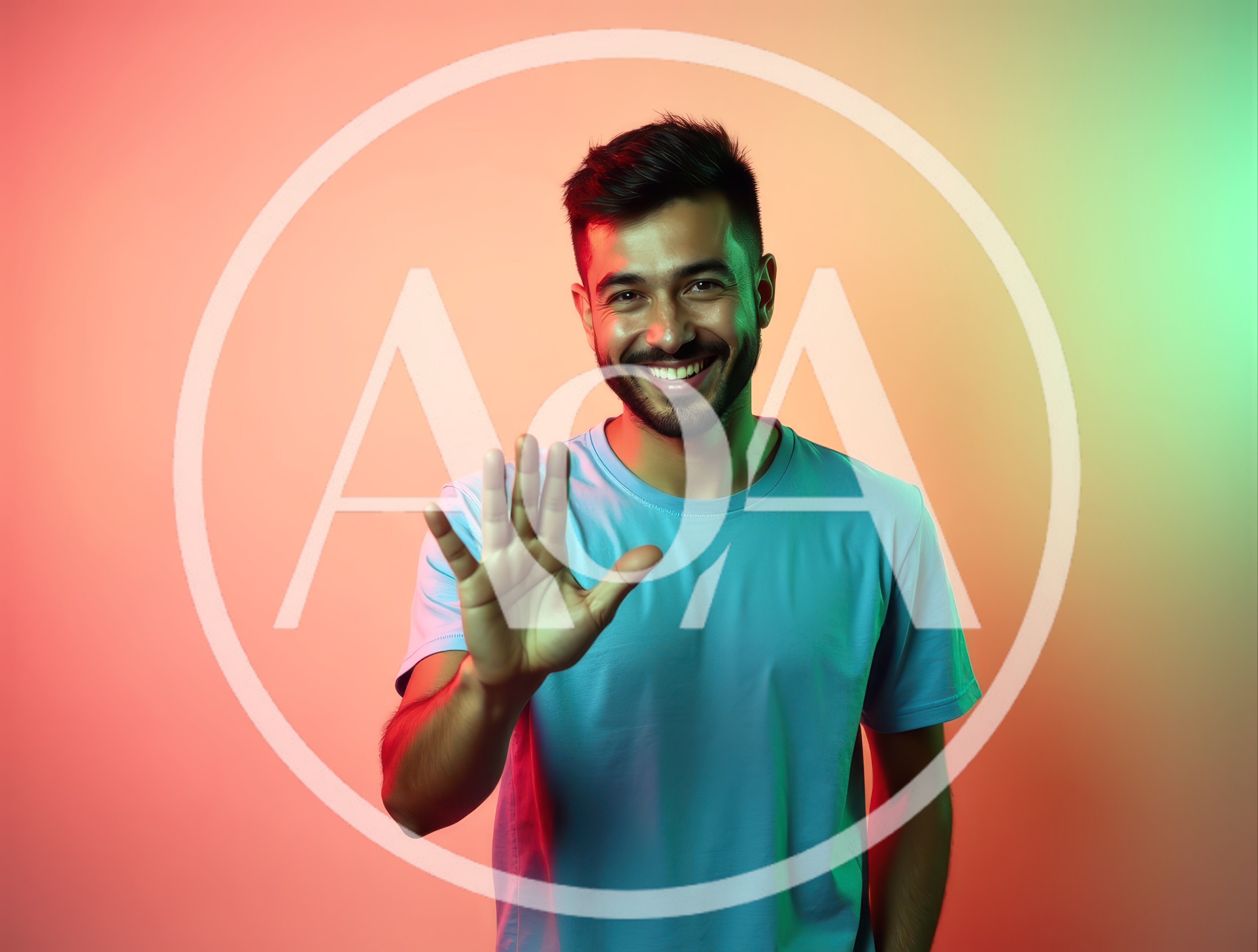 Smiling Young Man Waving Hand In Studio