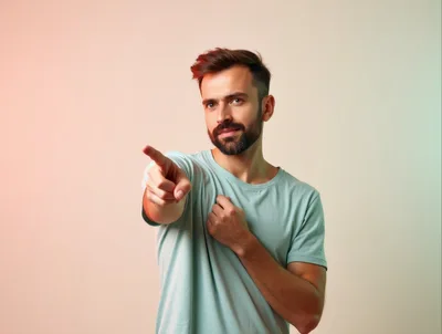 Young Man Pointing Forward With Confident Expression
