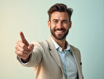 Smiling Businessman Pointing Forward At Camera