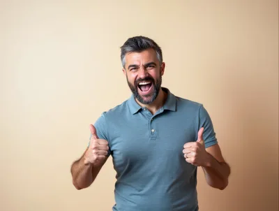Excited Man Giving Double Thumbs Up