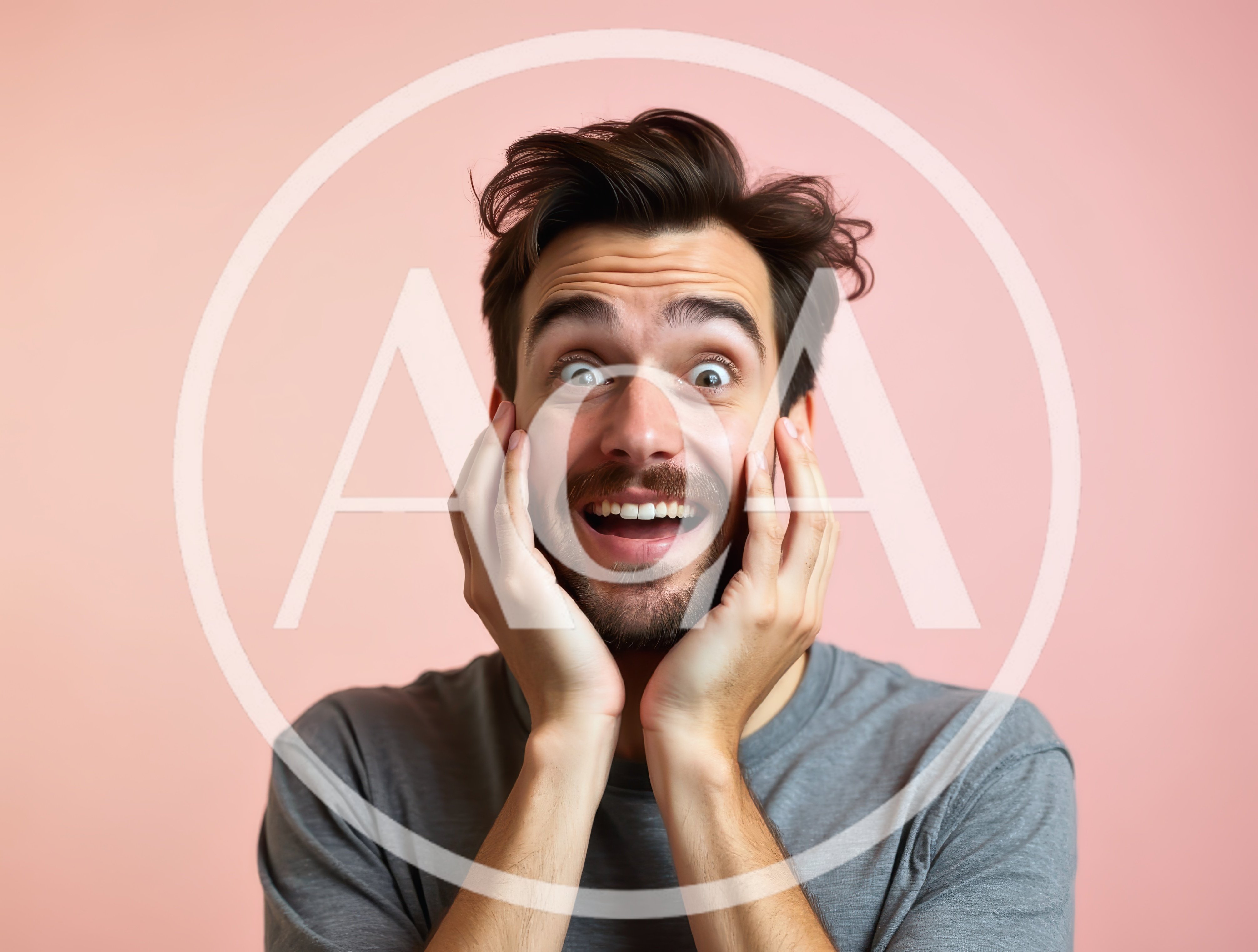 Surprised Young Man With Hands On Cheeks