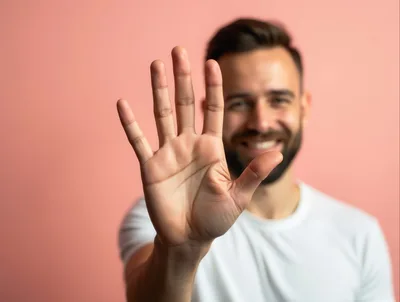 Man Showing Open Palm Hand Gesture