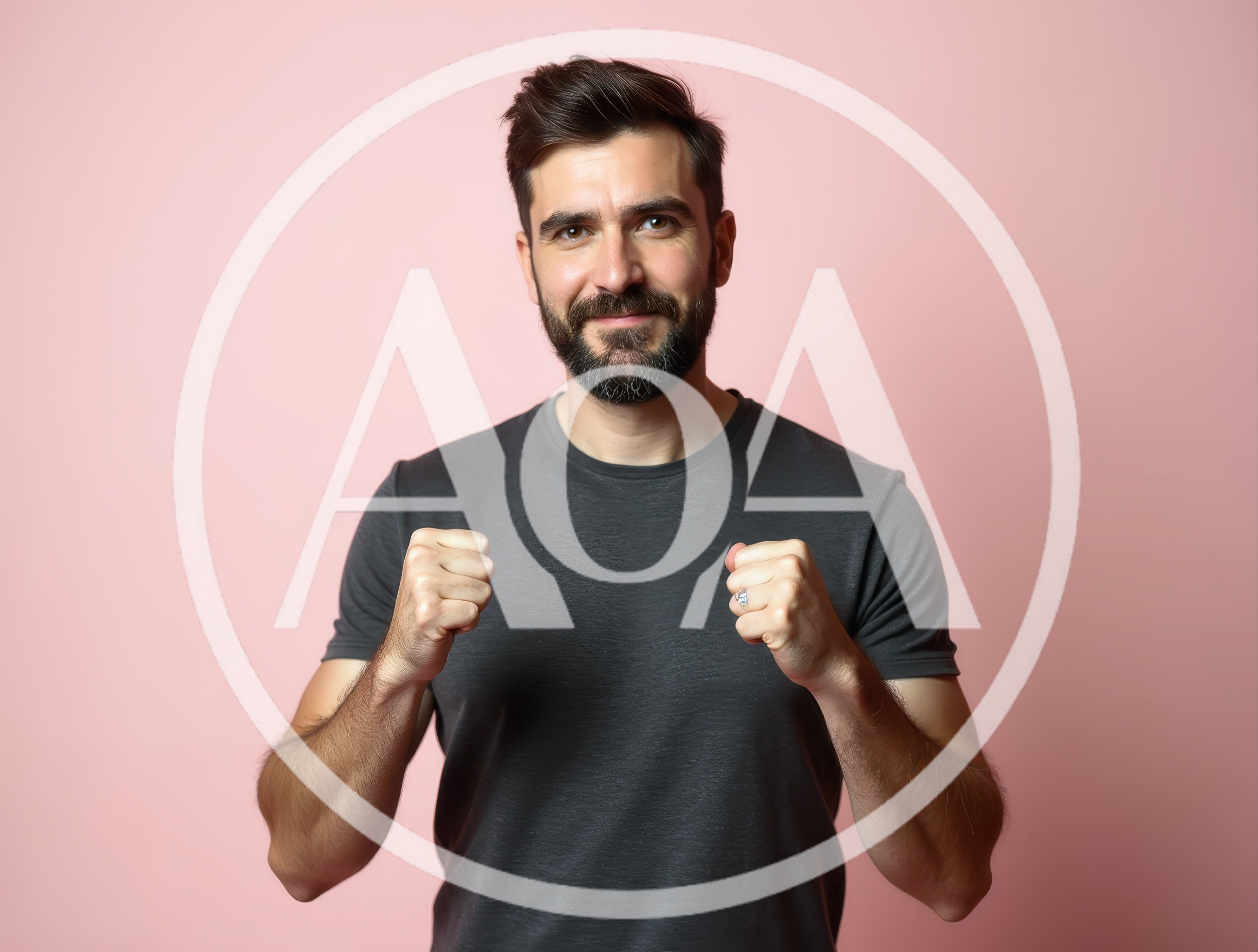 Portrait Of A Happy Man With Fists Raised