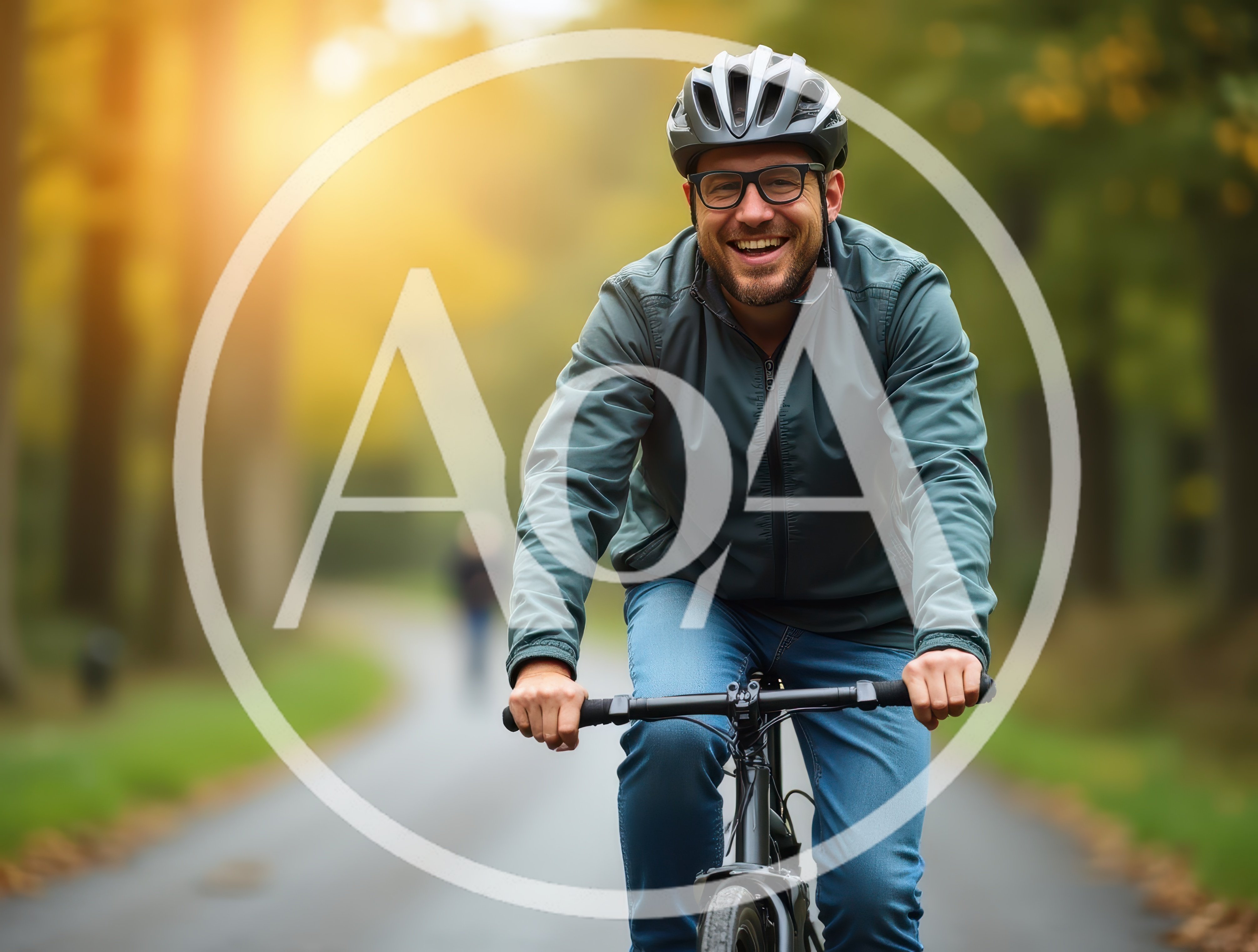 Happy Man Cycling On A Forest Road
