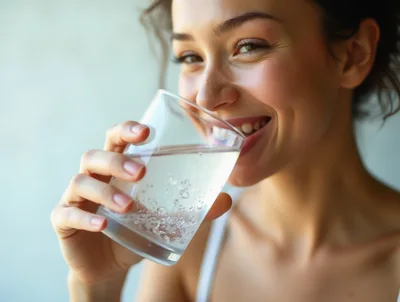Young Woman Drinking A Glass Of Sparkling Water