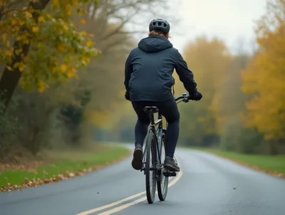Cyclist Riding A Bicycle On A Scenic Autumn Road