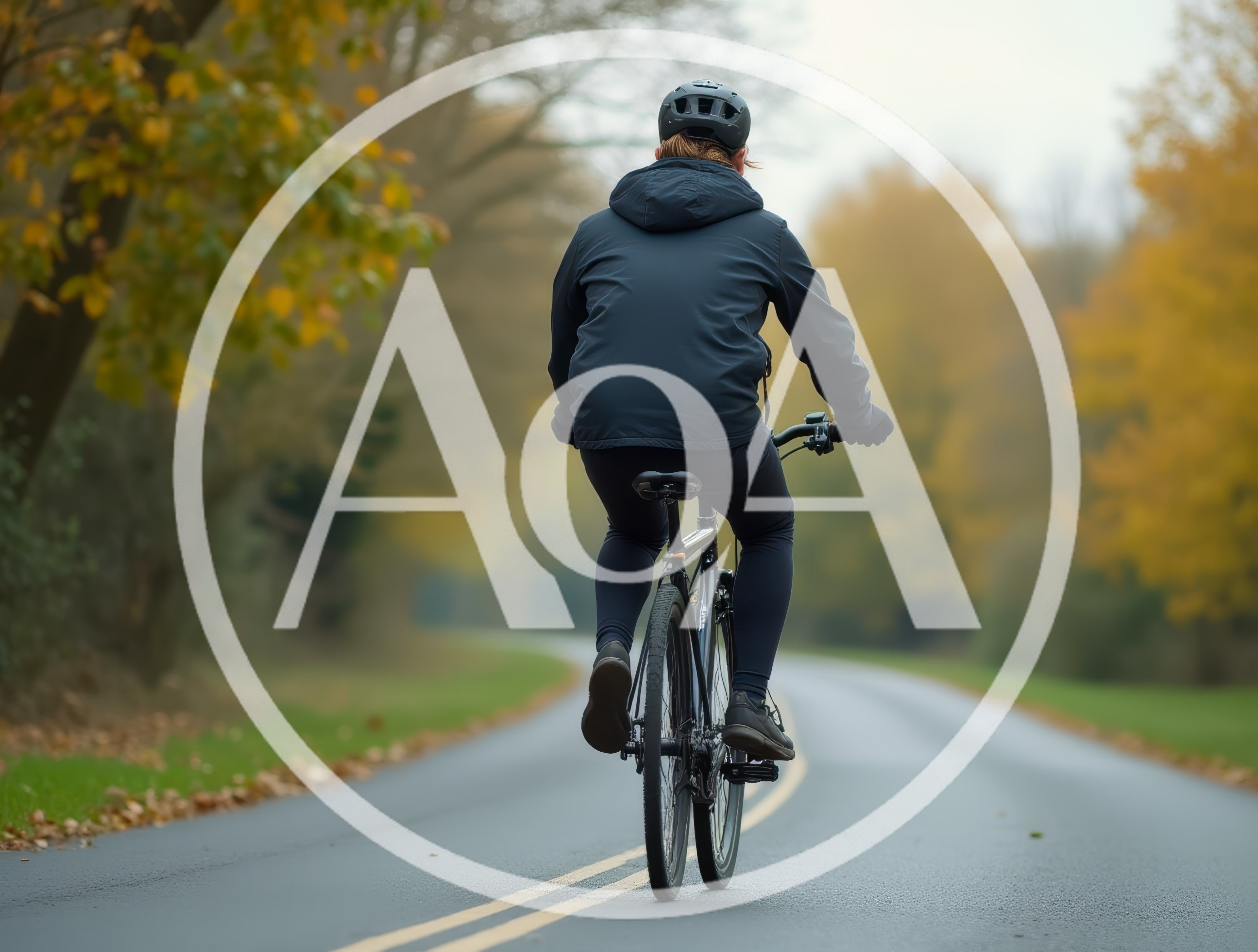 Cyclist Riding A Bicycle On A Scenic Autumn Road