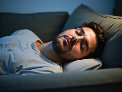 Young Man Sleeping Peacefully On A Sofa