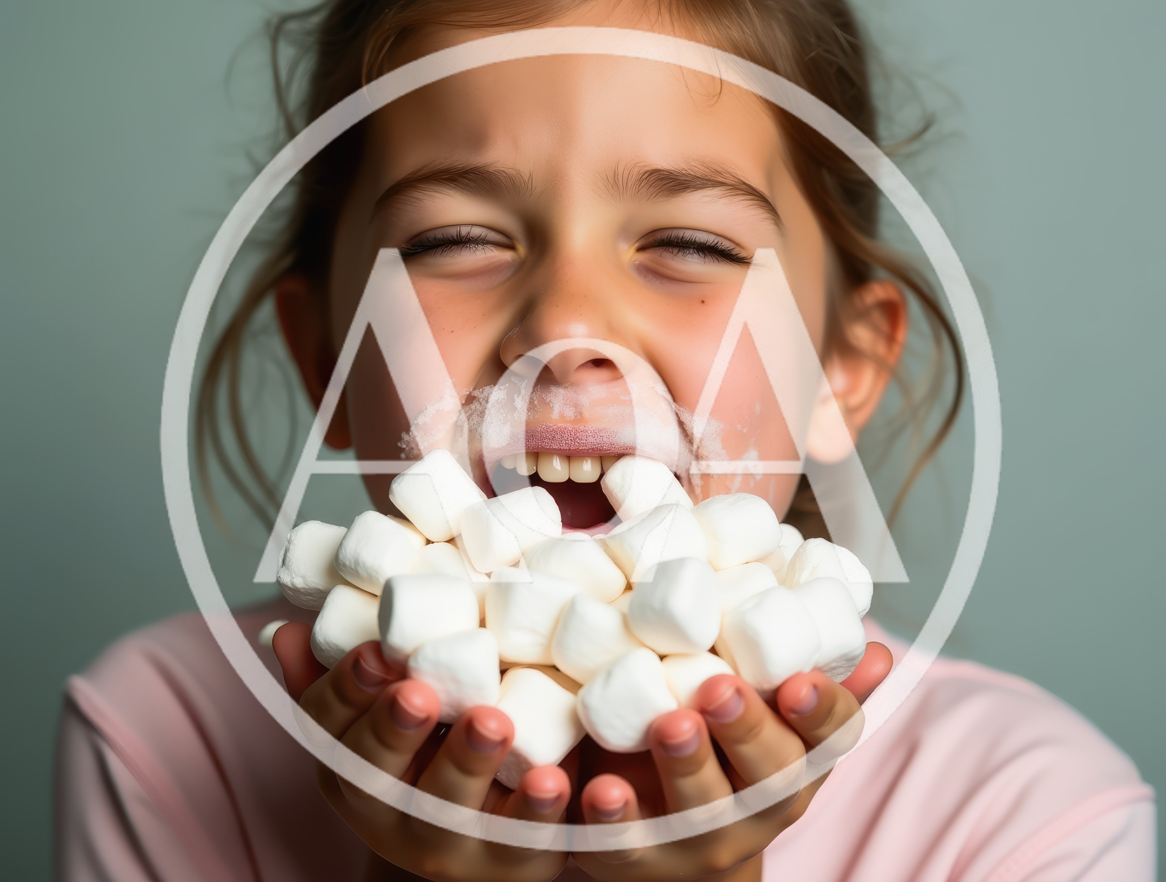 Young Girl Eating A Handful Of White Marshmallows