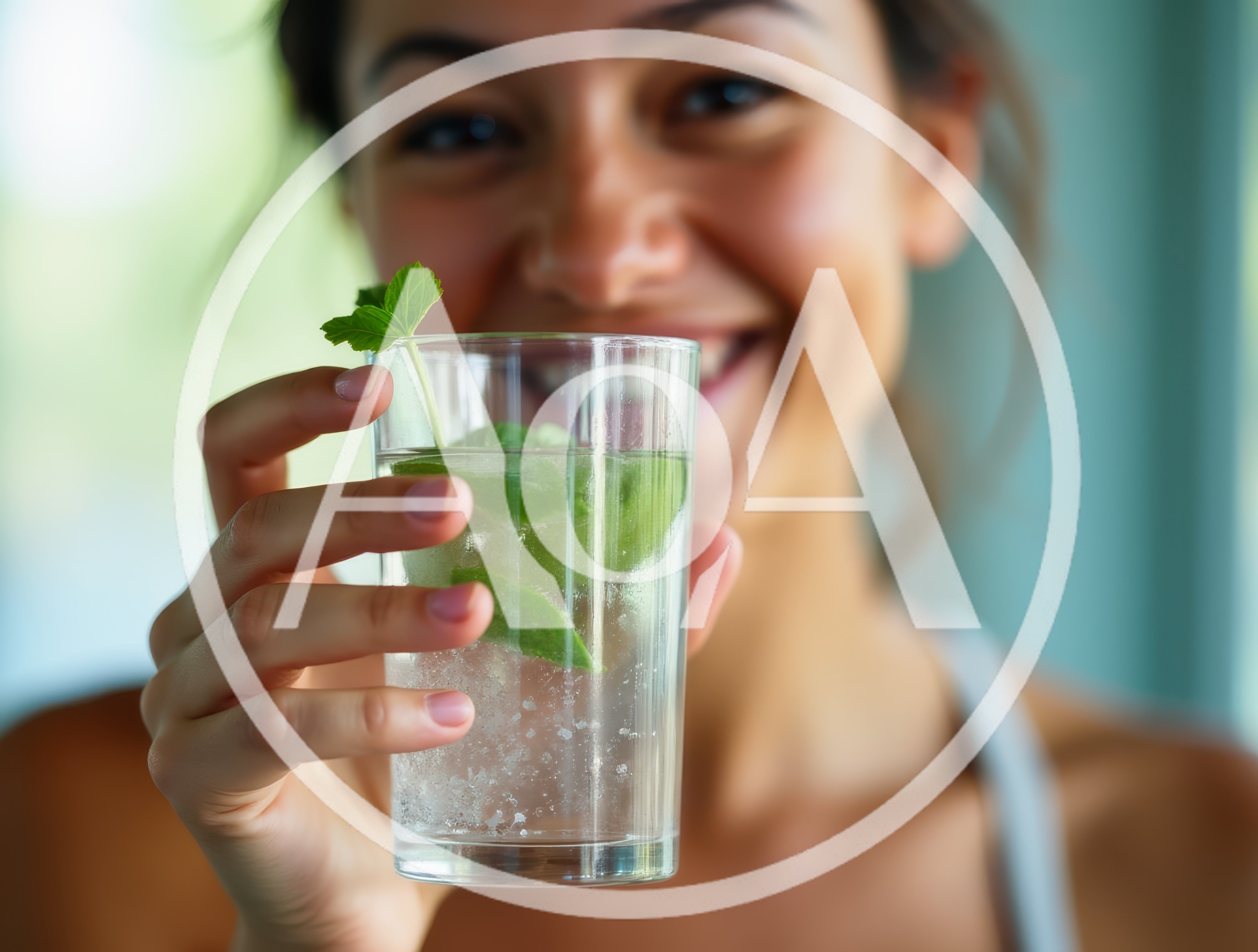 Smiling Woman Holding A Refreshing Mint Infused Water