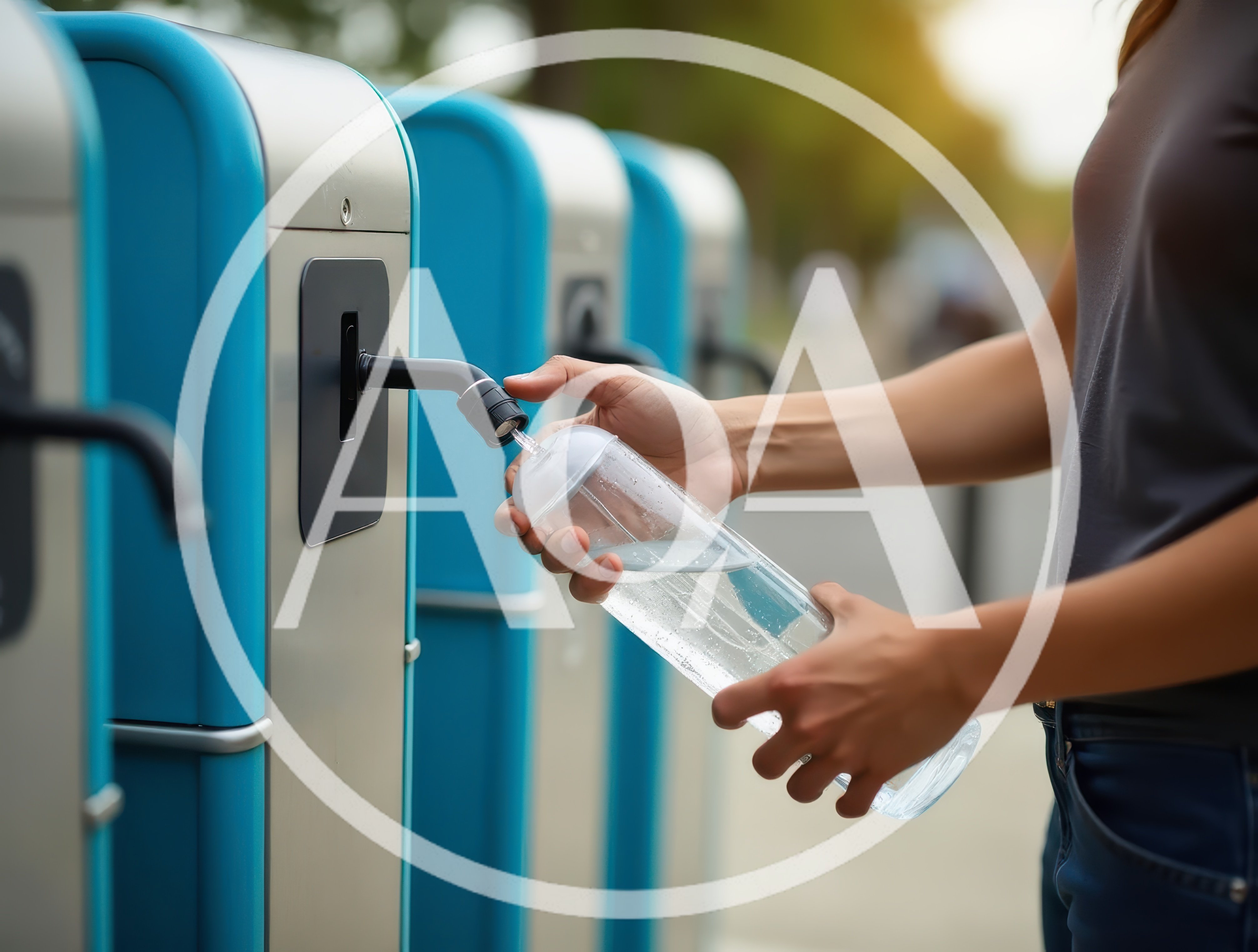 Person Filling Reusable Water Bottle At Public Station