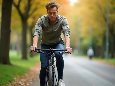 Man Riding A Bicycle Through A Park