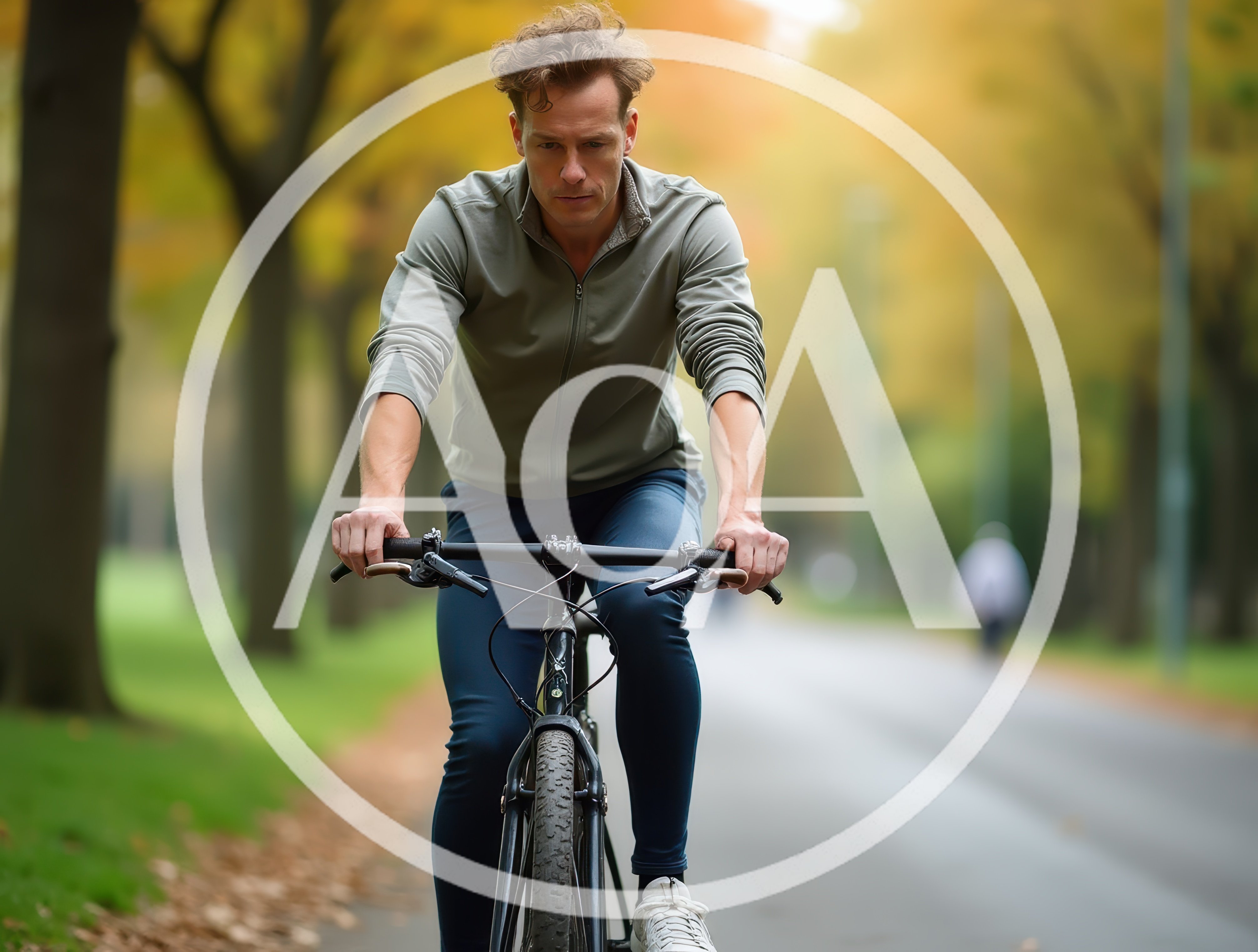 Man Riding A Bicycle Through A Park