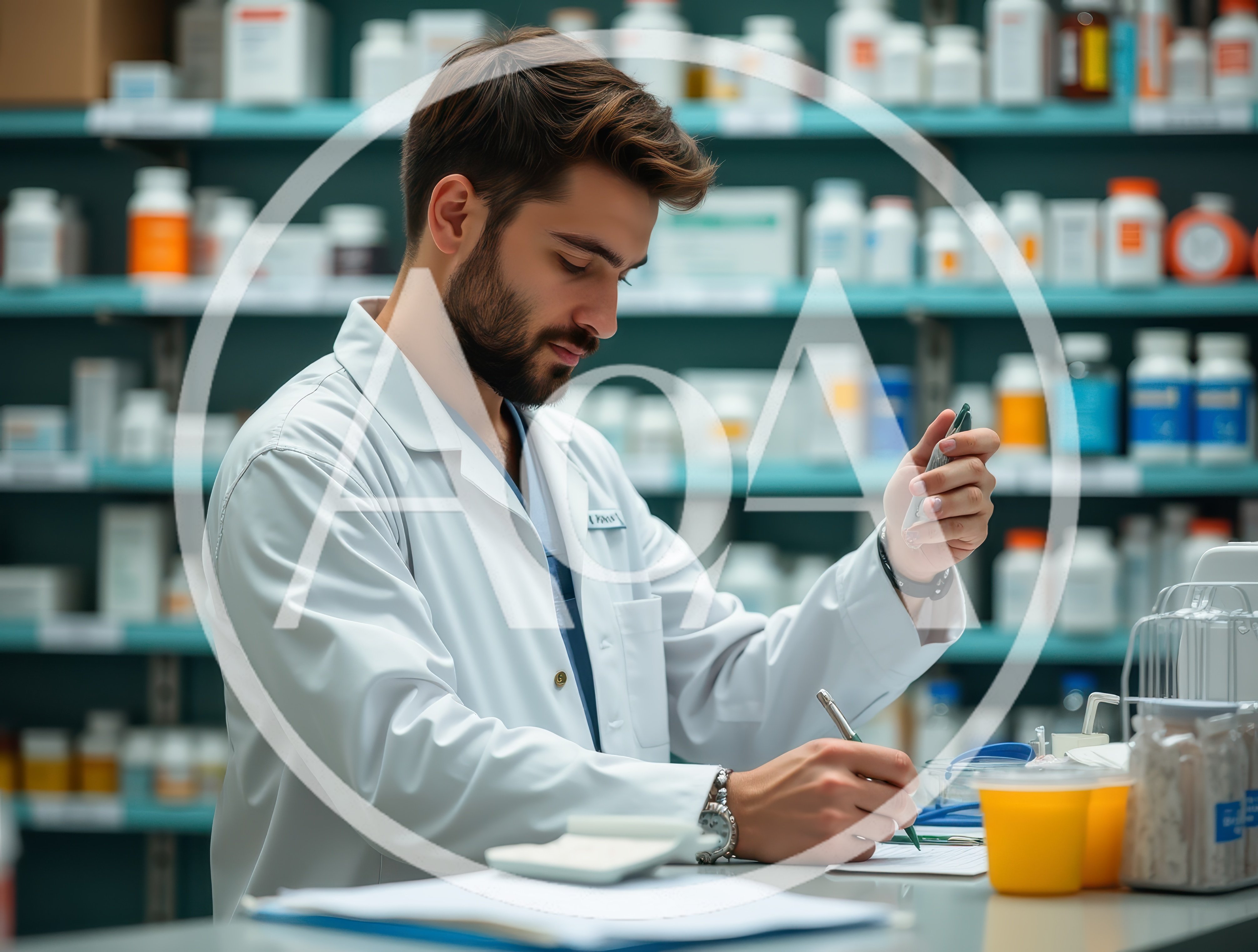 Pharmacist Writing Prescription Notes In A Pharmacy