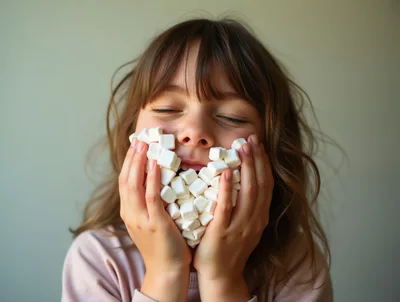 Young Girl Holding A Pile Of Marshmallows