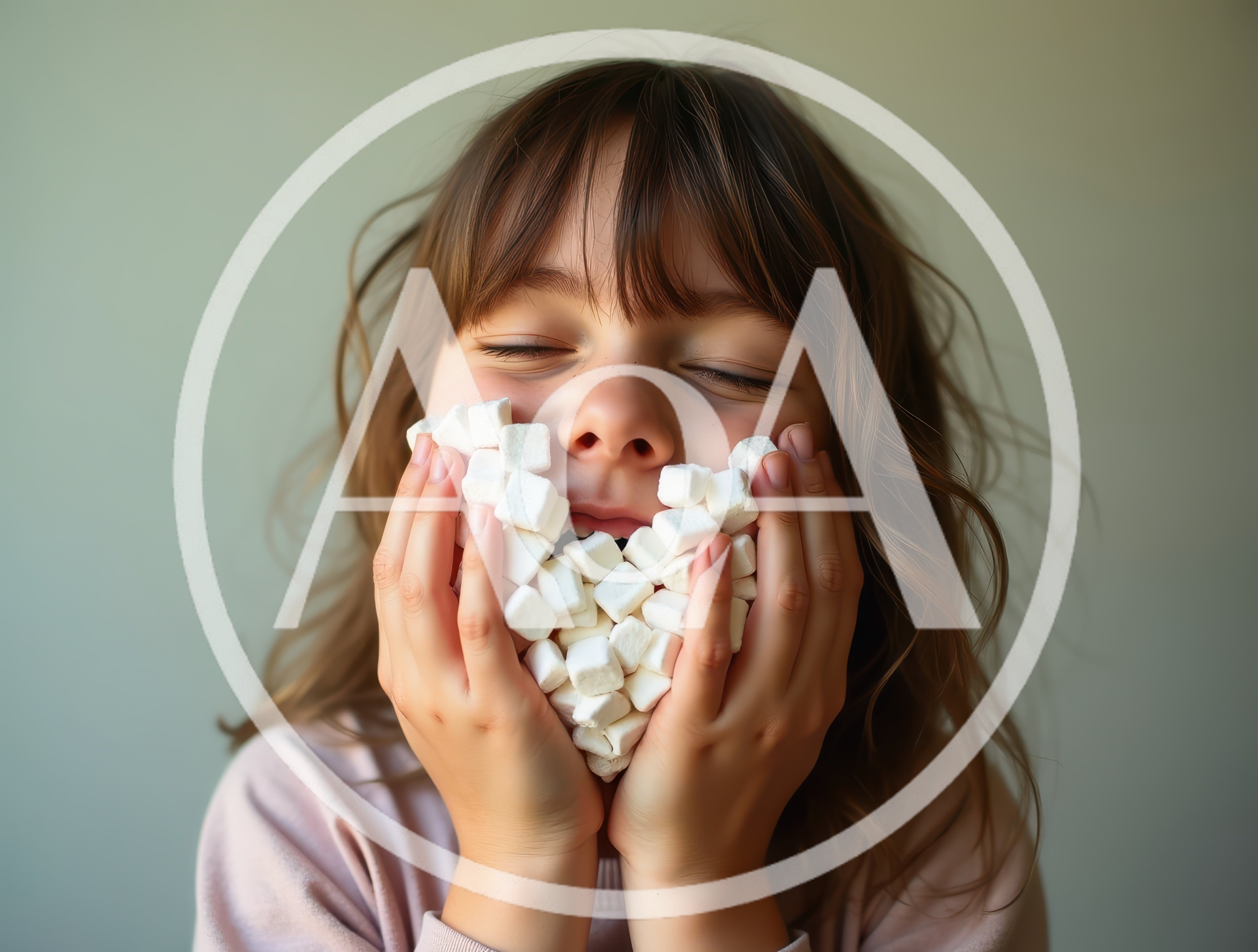 Young Girl Holding A Pile Of Marshmallows